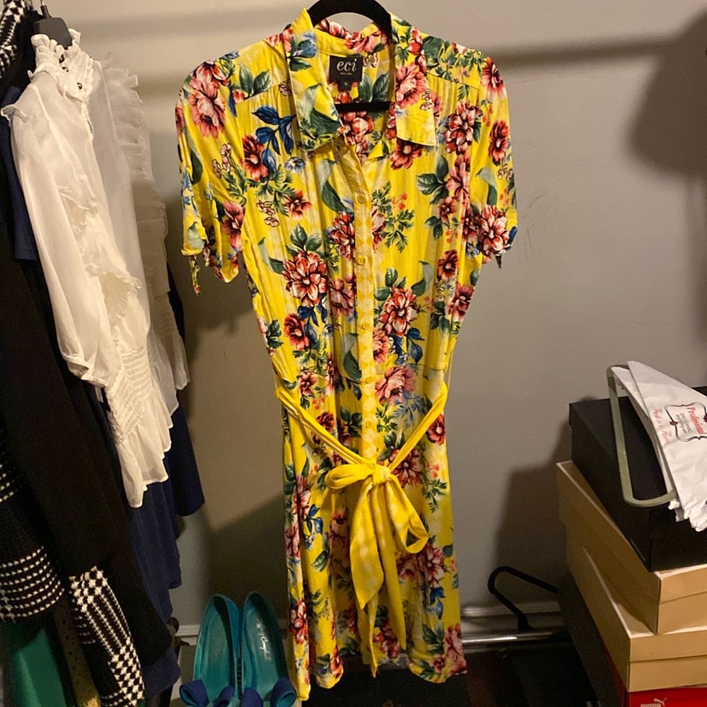 Eco Button Down Dress | Floral All Over Print